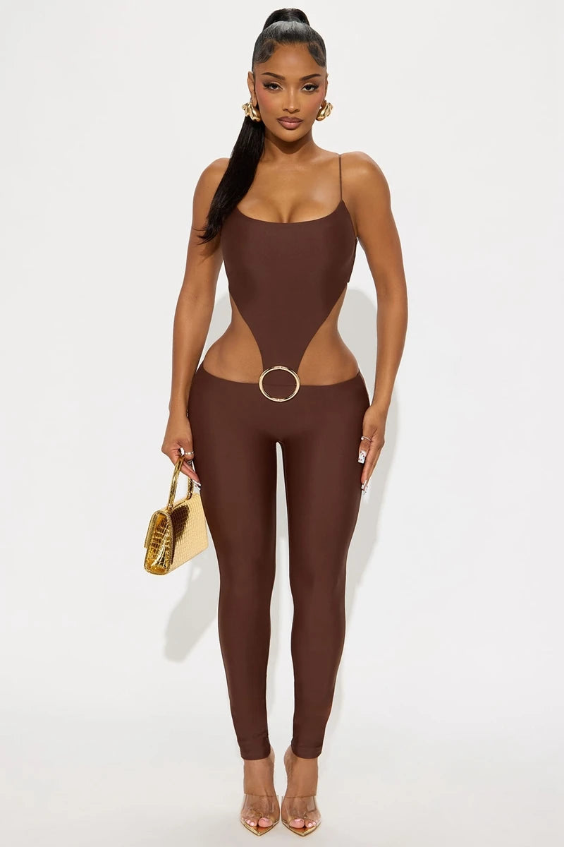 Cut Out Backless Stretchy Jumpsuit For Women Curve Skimming Bodycon Ankle Length