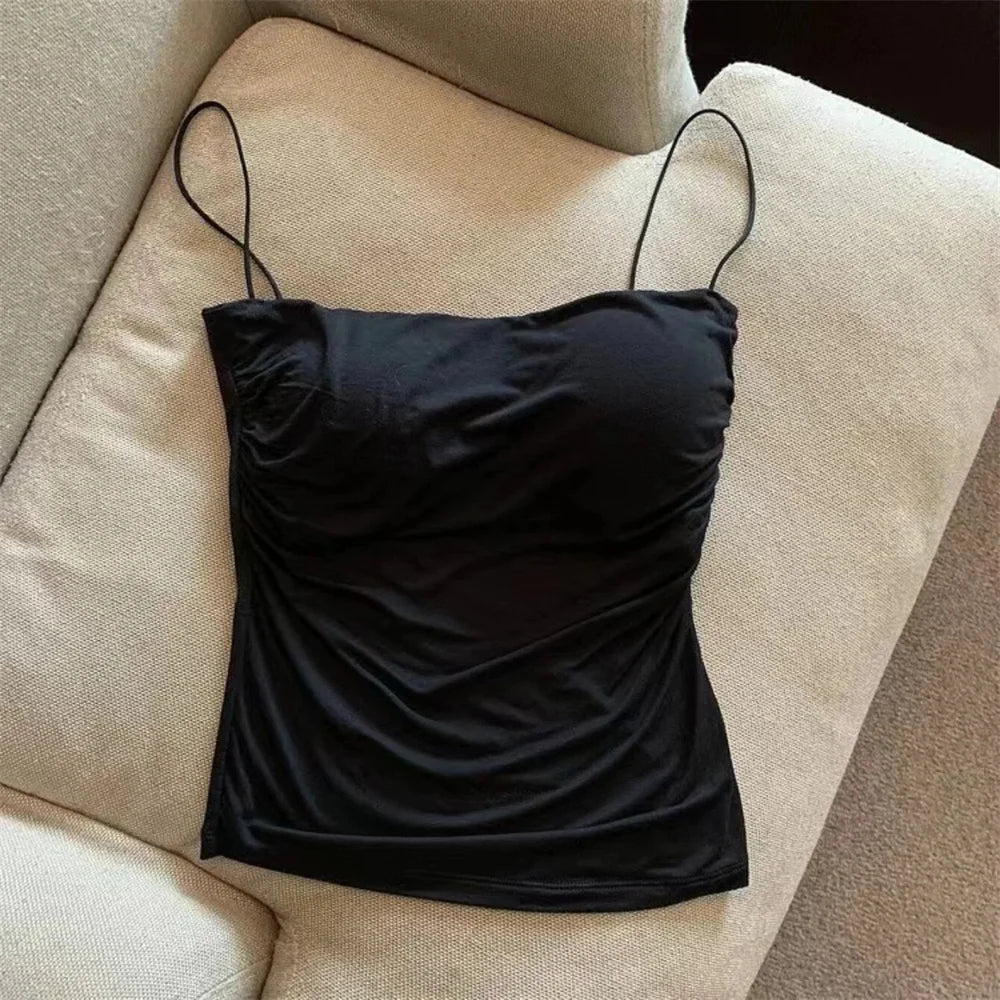 Waist Pleated Corset Top With Soft Support Chest Pad Sleeveless