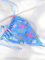 Floral Bow Pink Bikini Swimsuit For Women Low Waist Bandage Beachwear Chic Summer Bathing Suit