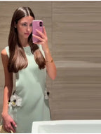 Lady 3D Flower Sleeveless Mini Dress Light Green