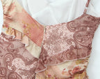 V Neck Paisley Totem Print Mini Dress With Ruffles Pleats And Irregular Hem