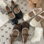 Lolita Inspired Mary Jane Flats With Bow Lace Pu Leather Soft Sole Slip On