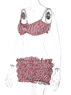 Stripe Two Piece Set With Elastic Camisole And Ruched Shorts l