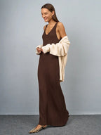Sleeveless Knitted Dress With Wide Shoulder Straps Inner Long Skirt