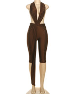 Midnight Patchwork Halter Romper Backless Slim Fit