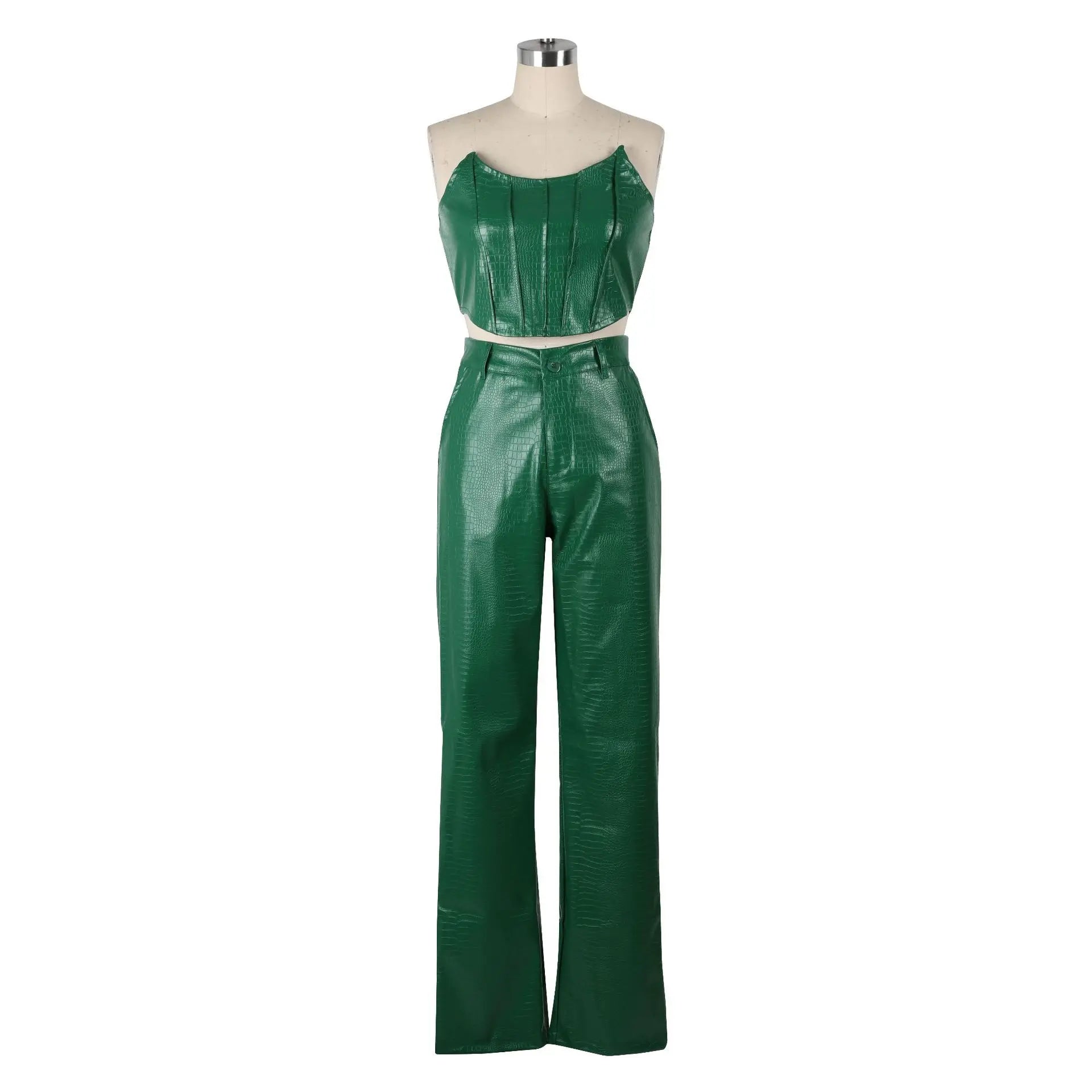 Corset Cutout Cargo Jumpsuit Two Piece Set Sleeveless PU Leather