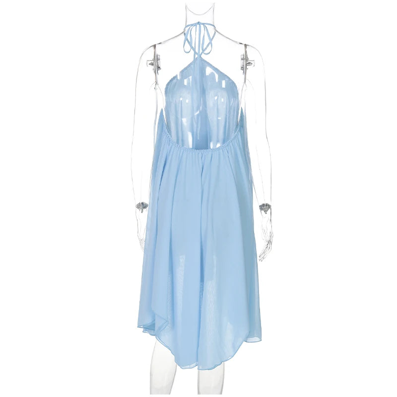 Halter Ruffles Dress Strapless Sleeveless Backless