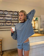 Stripe Patchwork Long Sleeve Tee for Casual Streetwear and Everyday