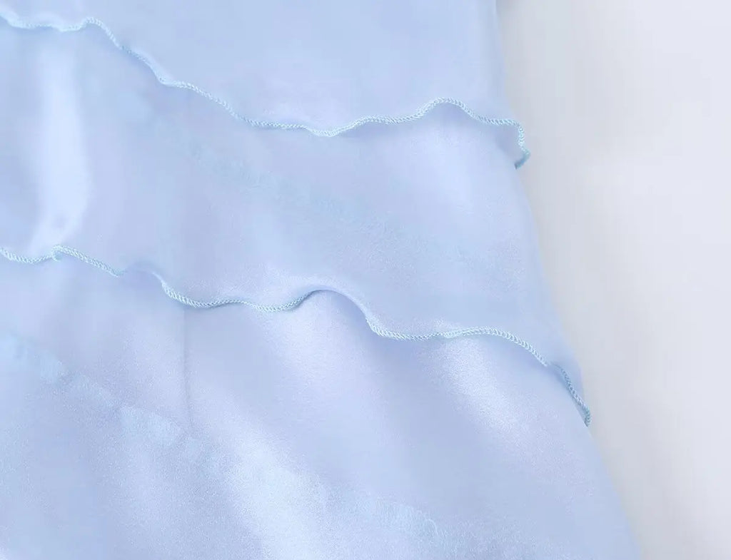Dreamy Light Blue Halter Backless Mini Dress With Tiered Ruffle Accents