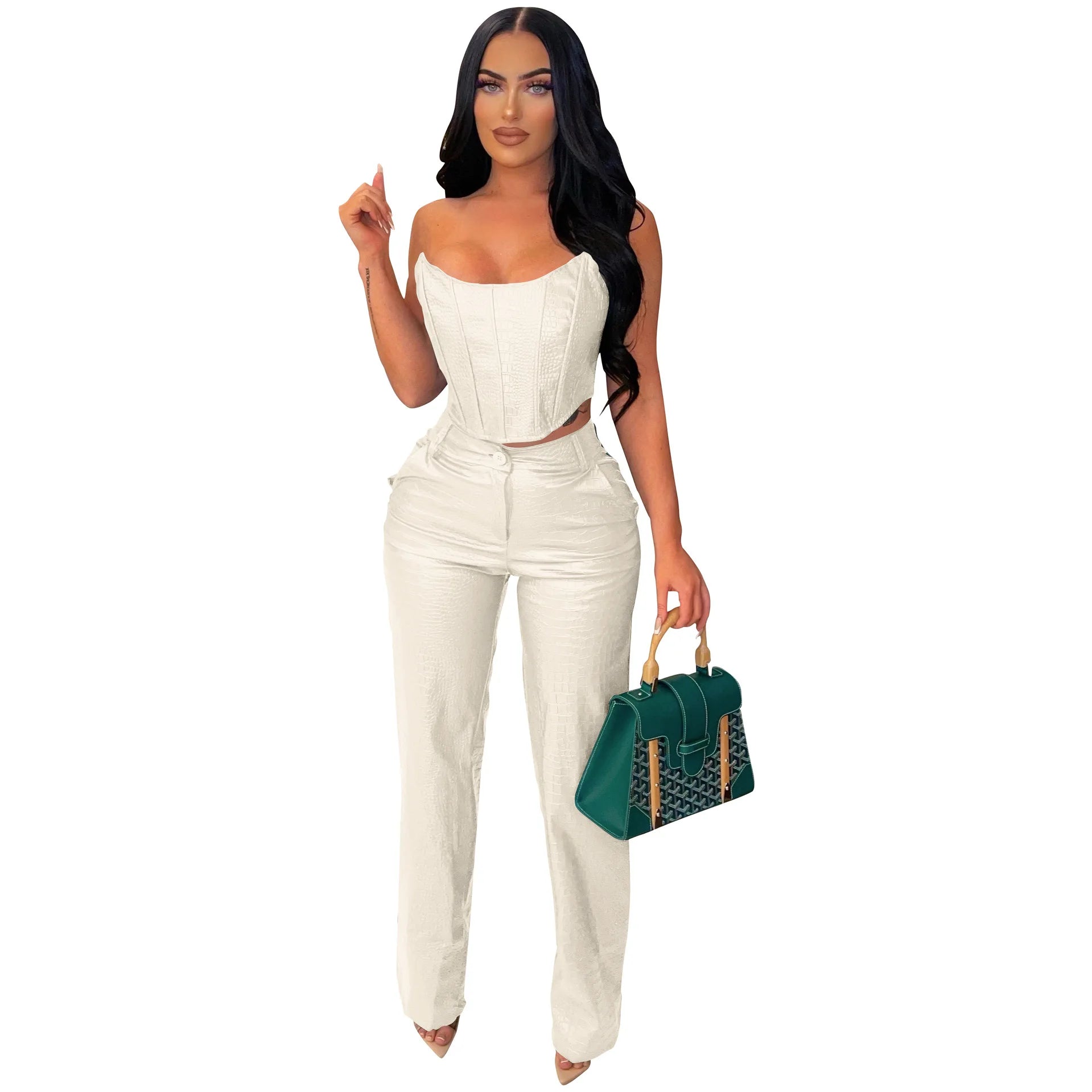 Corset Cutout Cargo Jumpsuit Two Piece Set Sleeveless PU Leather