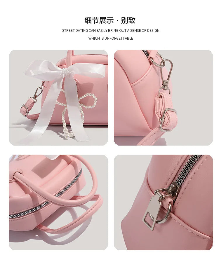 Bowknot PU Leather Crossbody Bag For Women Harajuku Style