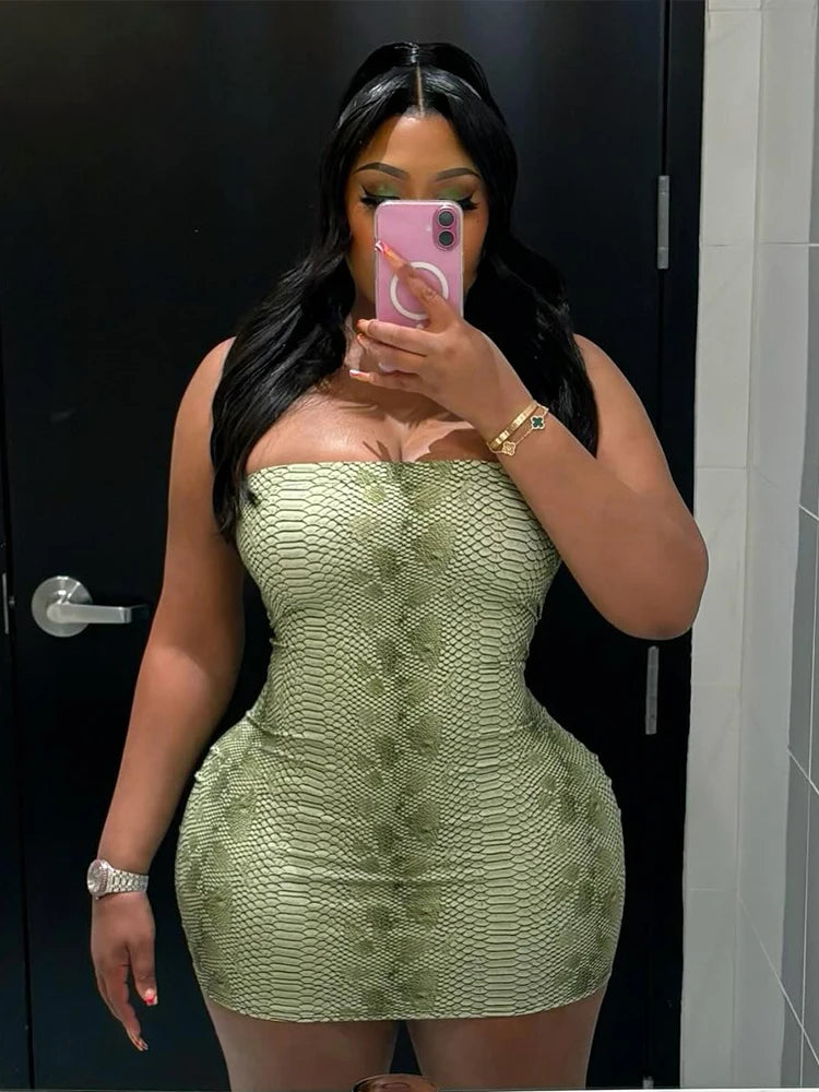 Serpentine Print Backless Bodycon Mini Dress Peach for Party Nights