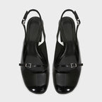 Glam Buckle Slingback Round Toe Heeled Sandals