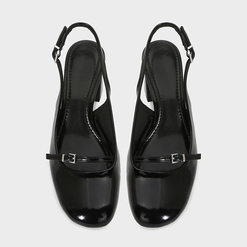 Glam Buckle Slingback Round Toe Heeled Sandals