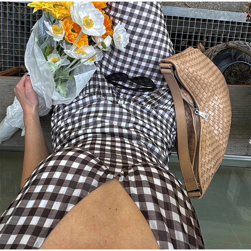 Polka Dot Pleated Maxi Dress With Slit V Neck Off Shoulder Sleeveless Evening Wear
