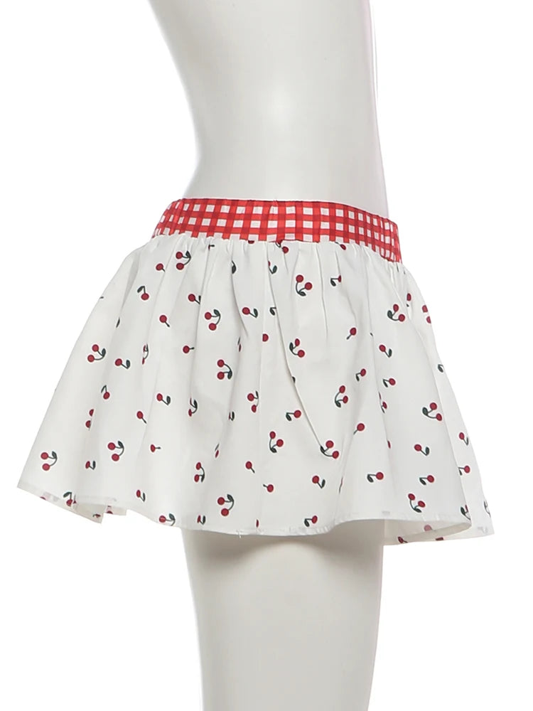 Cherry Plaid Y2K Backless Crop Top Skirt Set
