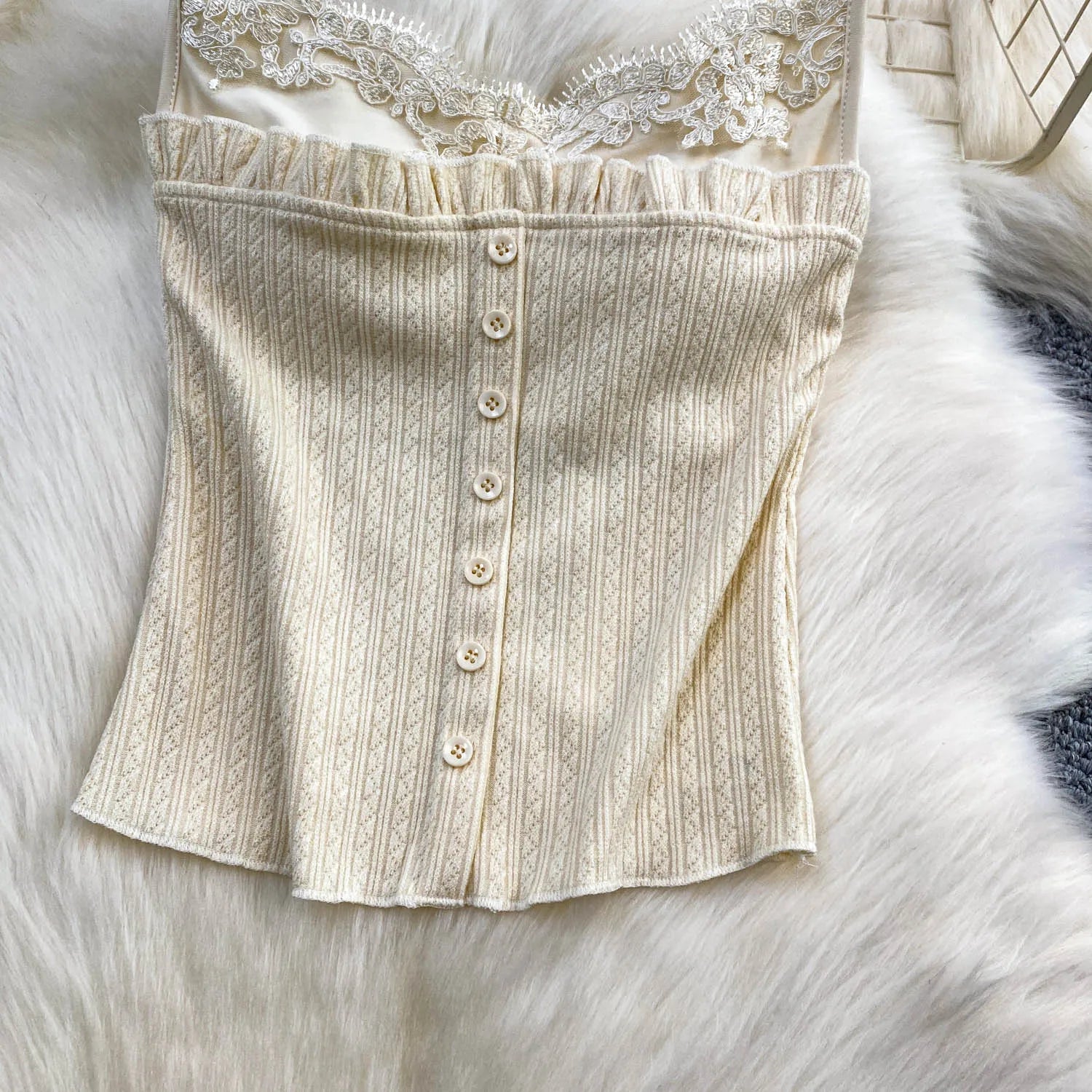Sexy Basic Knit Lace Crop Top