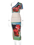 Summer Two Piece Set With Crop Top And Midi Skirt Vacation Outfit Style