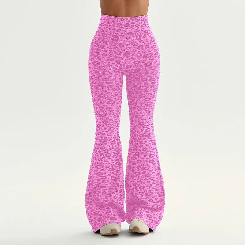 Leopard Print High Waist Bell Bottom Yoga Leggings For Women With Soft Stretch