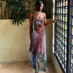 Floral Halter Maxi Set With Backless Design