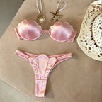 Shell 3 Pcs Bikini with Skirt Push Up Swimwear Underwire Bathing Suit