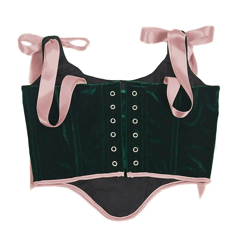 Women Vintage Luxury Corset Bustier Corduroy Bodice Lace Up Boned Shaping