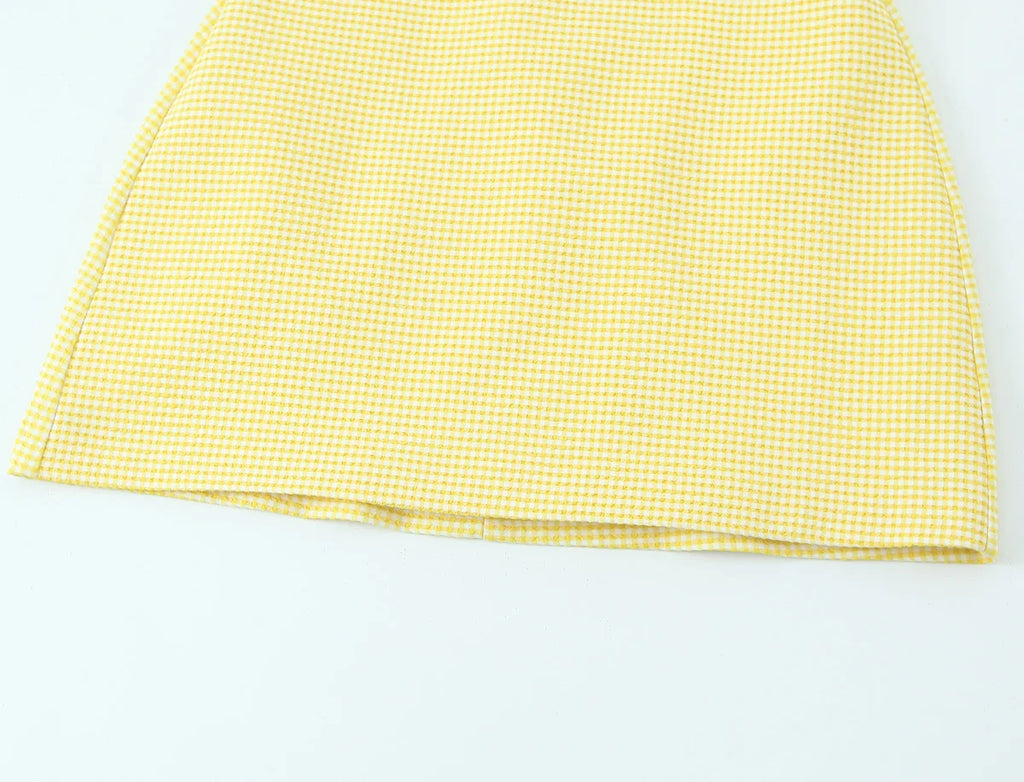 Gingham Bow Mini Dress With Square Neck High Waist Bodycon