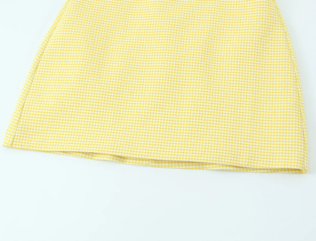 Gingham Bow Mini Dress With Square Neck High Waist Bodycon