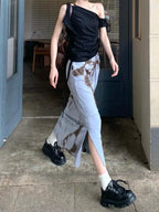 Moody Vintage Streetwear Grunge High Waist Skirt With Lace Up Detailing And Modern Vibe