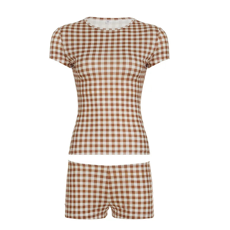 Summer Plaid Short Sleeve Pajama Set