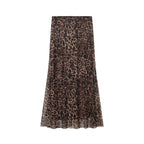 Vintage Leopard Print Mesh Long Skirt With Empire Waist Flowy Tulle
