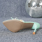 Elegant Embroidered Mesh Pointed Toe Heels