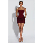 Sequin Patchwork Sling Mini Dress Off Shoulder Backless Waist Cinching Party Gown