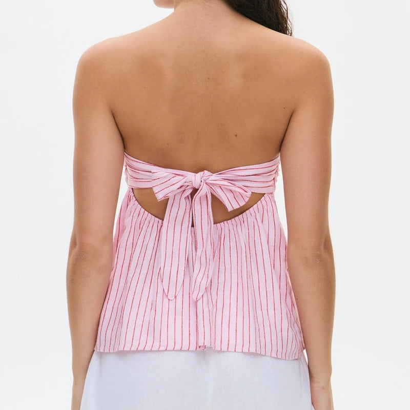 Strapless Peplum Top With Ruffle Hem Bandeau Backless