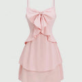 Chic Cinched-Waist Three-Layer Ruffle Bow Suspender Dress