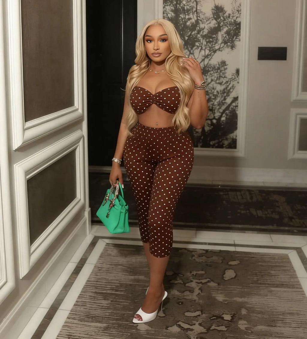 Two Piece Spaghetti Strap Crop Top And Capris Set Sleeveless Backless Look