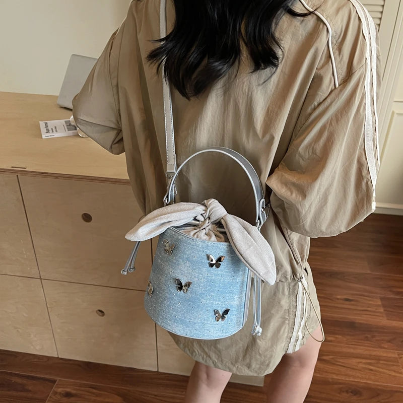 Sweet Butterfly Denim Mini Crossbody Bag