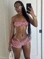 Stripe Two Piece Set With Elastic Camisole And Ruched Shorts l