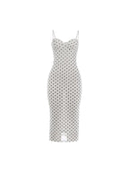 Polka Dot Sling Dress With Backless V Neck Sleek Sheath