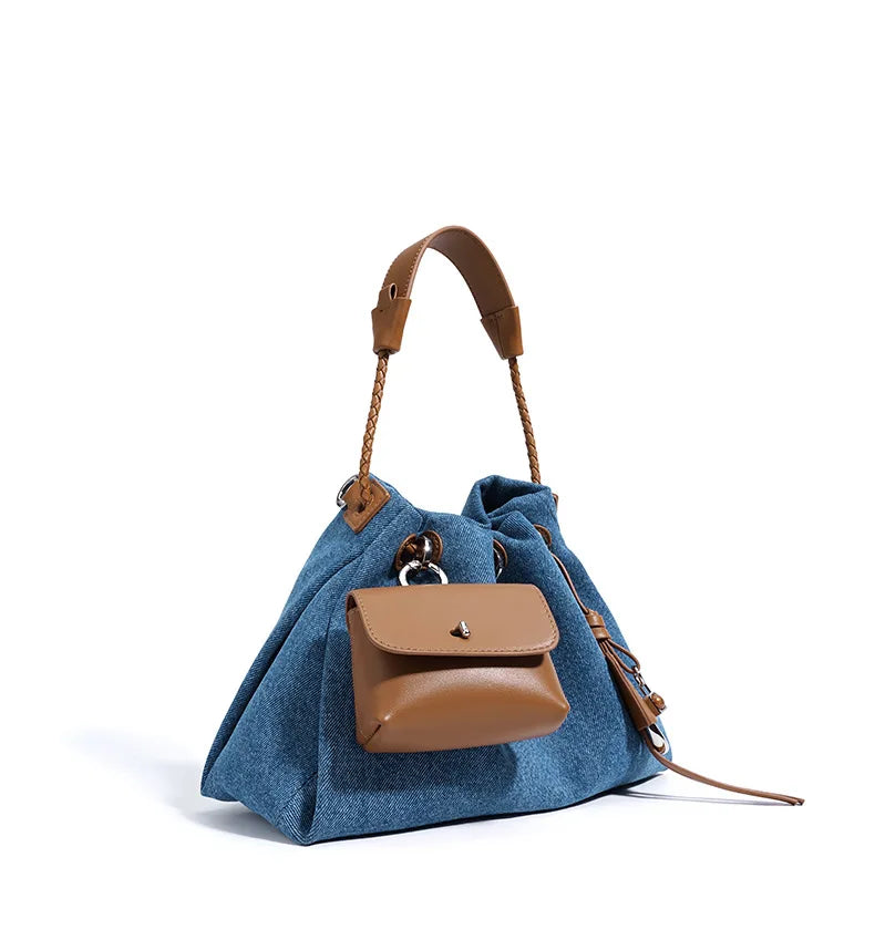Denim Day Bag With Minimalist Crossbody