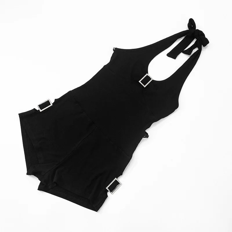 Sleek Hollow Out Halter Jumpsuit Short Romper