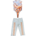 Vibrant Colorful Print Two Piece Summer Set With Sleeveless Bodysuits And Peach Shorts