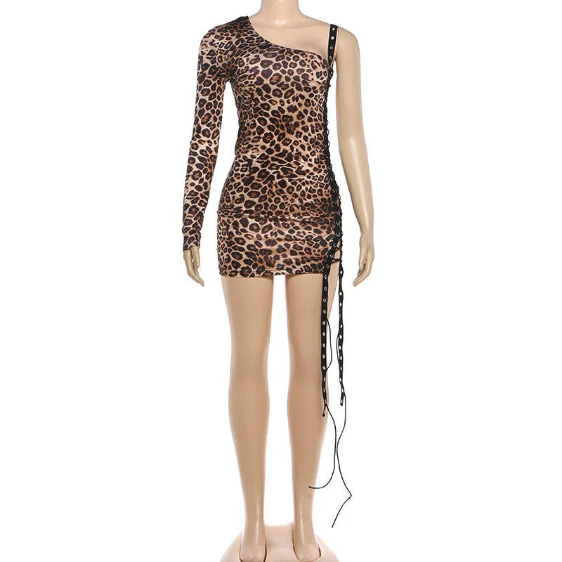 Leopard Print Off-Shoulder Backless Patchwork Dress For Women