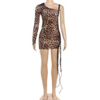 Leopard Print Off-Shoulder Backless Patchwork Dress For Women