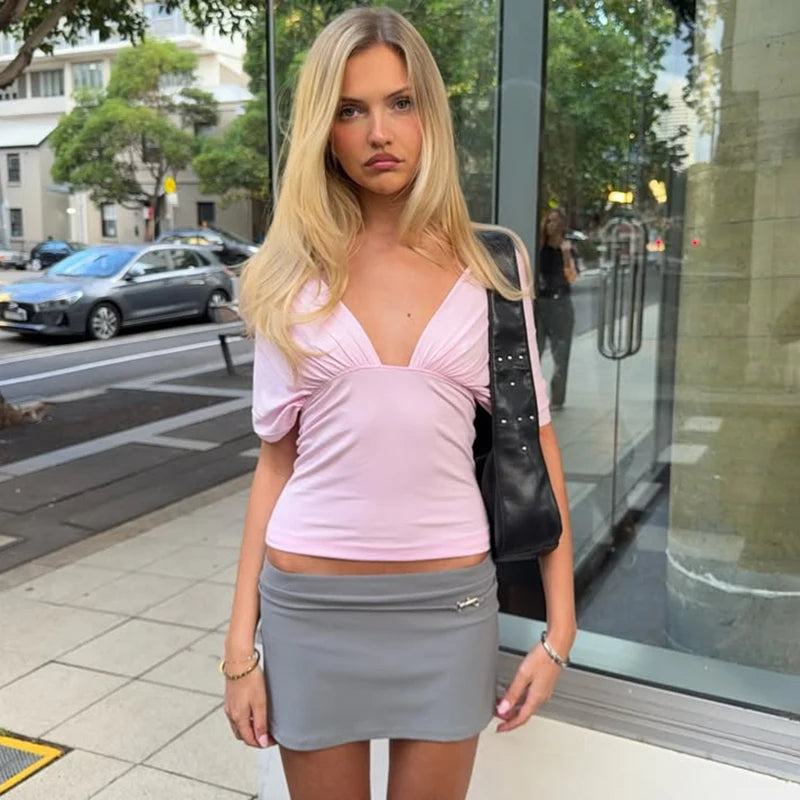Women Halter Neck Backless Elastic V Neck Crop Top