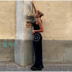 Spiral Rivet Decor Wide Leg Pants With Elastic Waist
