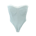 Sultry Gray And White Spliced Corset Crop Top With Fishbone Bodice