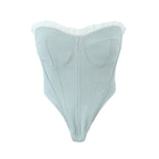 Sultry Gray And White Spliced Corset Crop Top With Fishbone Bodice