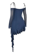 French Vintage Flounce Strap Dress with Irregular Bottom Hem Ribbon