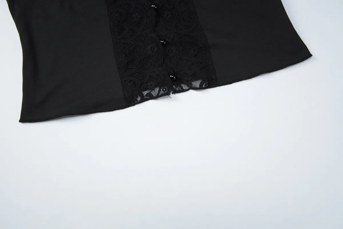 Flirty Lace Sheer V Neck Sleeveless Crop Top With Button Front Slim Fit